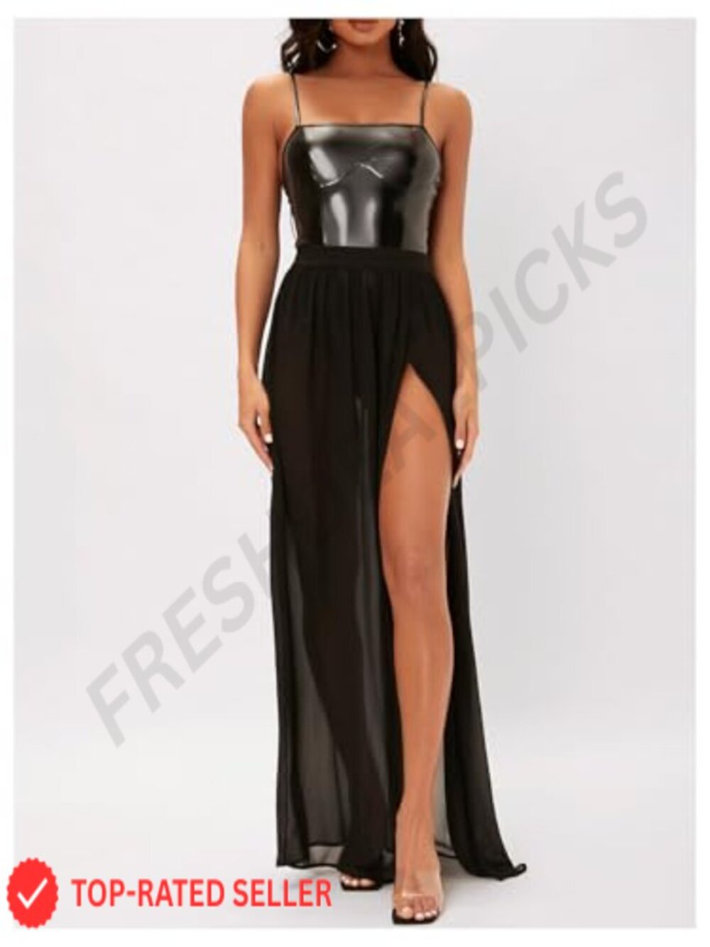 Mesh Sheer Ruffle Maxi Skirt High Waist See Through Thigh Split Long - Picture 5 of 5
